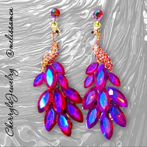 Iridescent Austrian Crystal Peacock Earrings